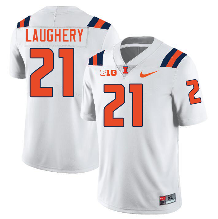 Men #21 Aidan Laughery Illinois Fighting Illini College Football Jerseys Stitched-White